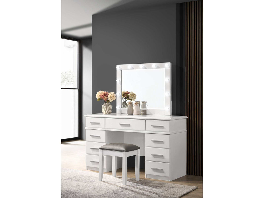 Felicity 9-drawer Vanity Desk with Lighted Mirror Glossy White