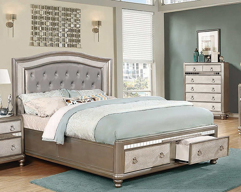 Bling Game Metallic Platinum Queen Panel Bed w/ Storage - Ornate Home