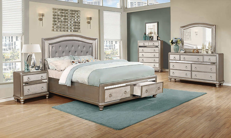 Bling Game Metallic Platinum Queen Panel Bed w/ Storage - Ornate Home