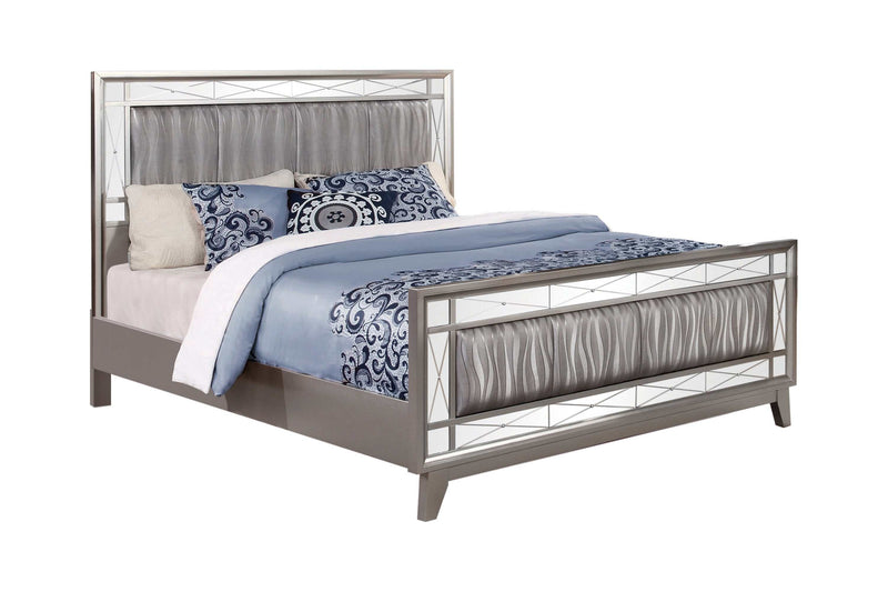 Leighton Mercury Metallic Queen Panel Bed w/ Mirrored Accents - Ornate Home