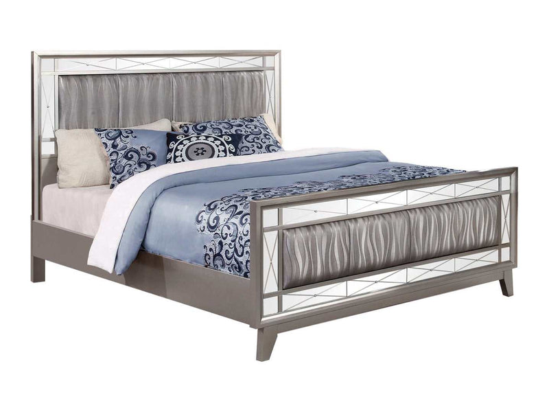 Leighton Mercury Metallic Full Panel Bed w/ Mirrored Accents - Ornate Home