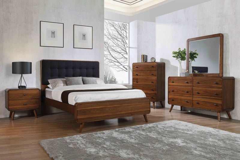 Robyn Dark Walnut California King Bed w/ Upholstered Headboard - Ornate Home