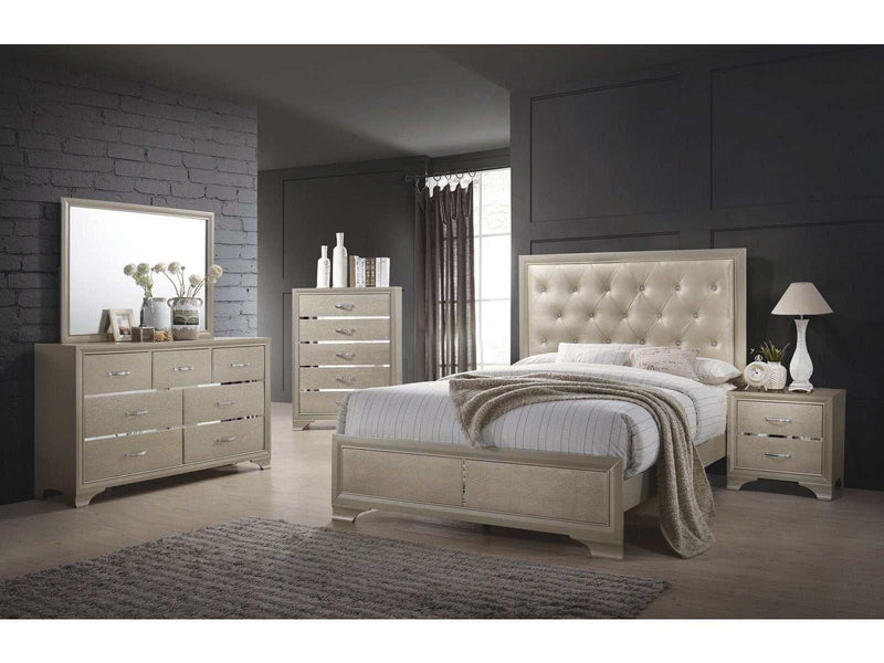 Beaumont Metallic Champagne 4pc Eastern King Bedroom Set - Ornate Home