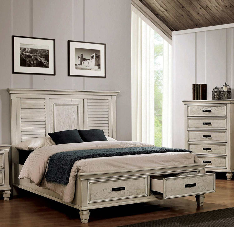 Franco Antique White California King Bed w/ Storage - Ornate Home
