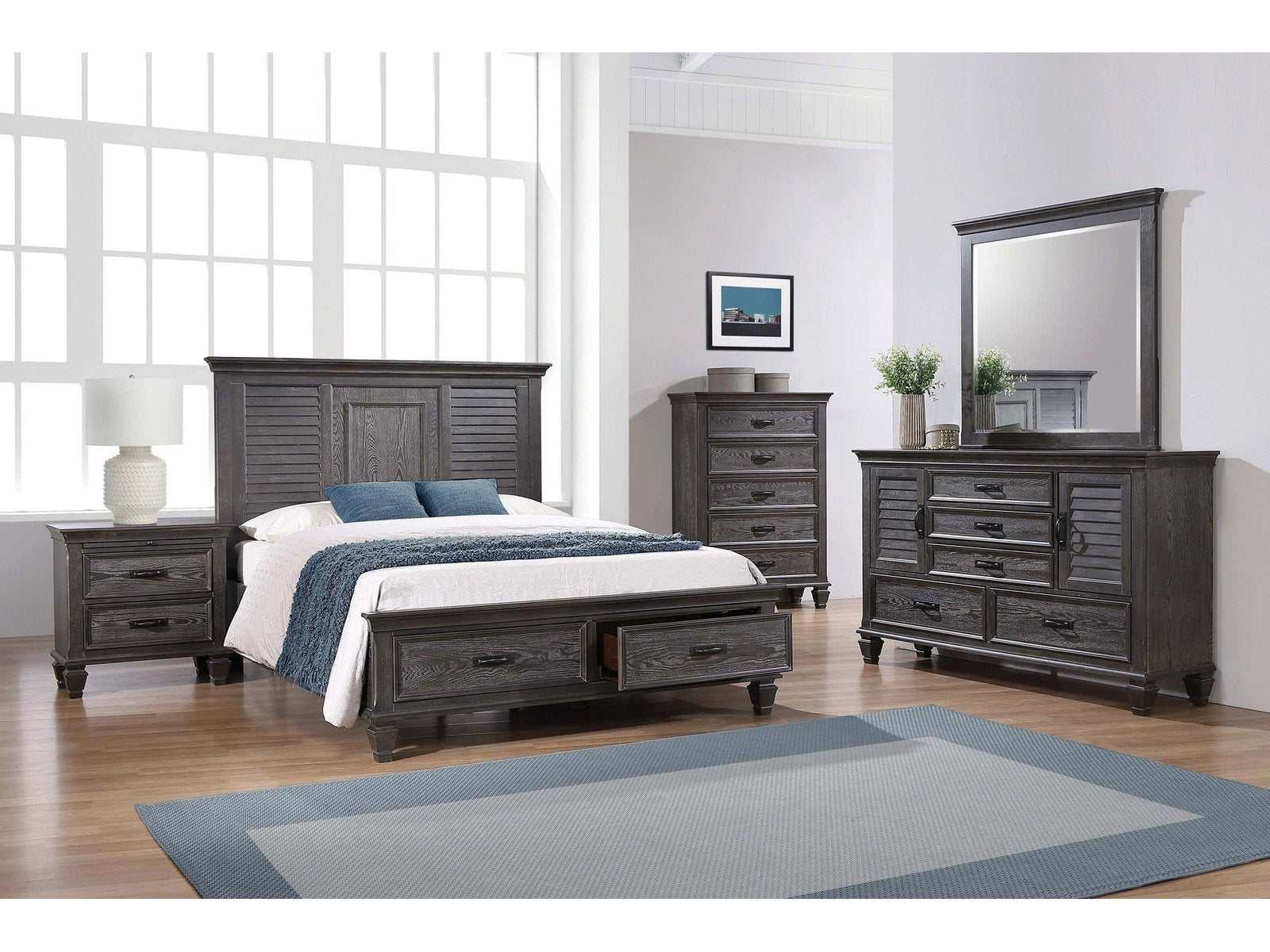 Franco Weathered Sage 4pc Eastern King Panel Bedroom Set - Ornate Home