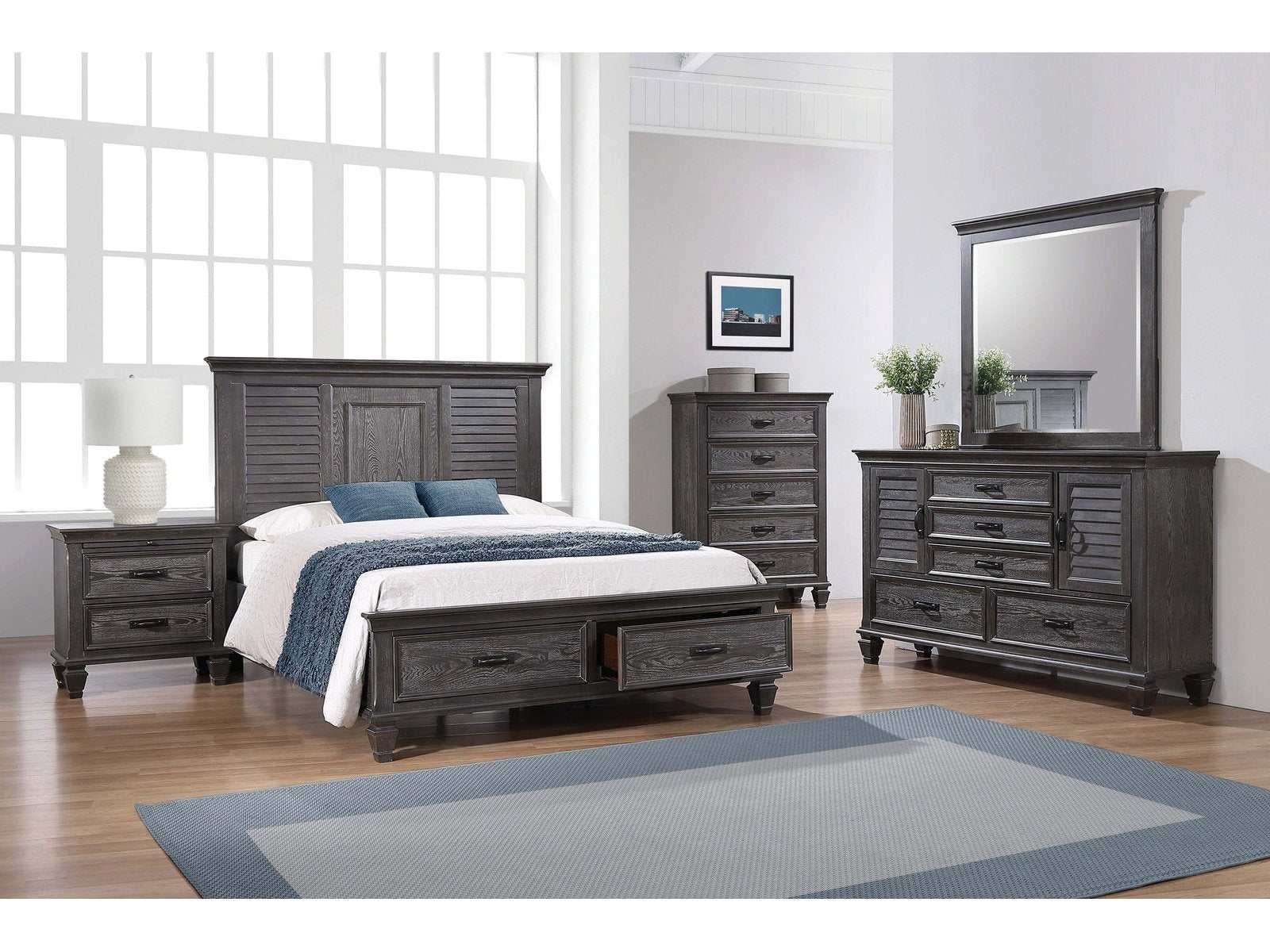 Franco Weathered Sage 4pc Queen Storage Bedroom Set - Ornate Home