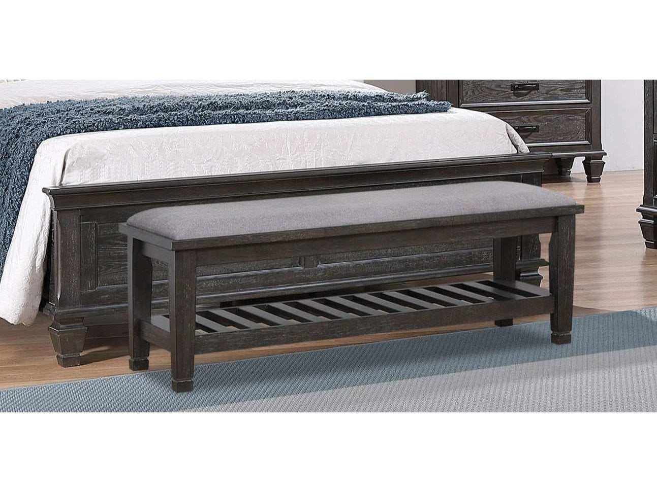 Franco Weathered Sage Bench w/ Slatted Shelf - Ornate Home