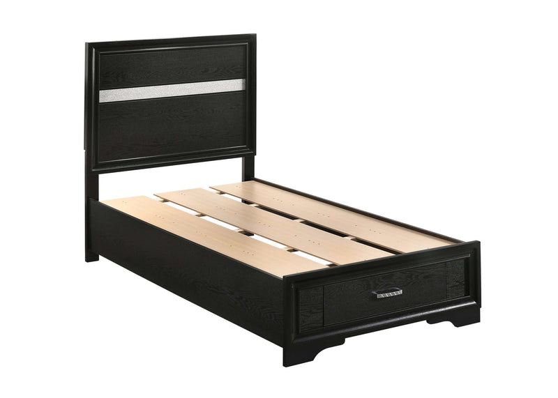 Miranda - Black - Twin Panel Bed w/ Storage - Ornate Home