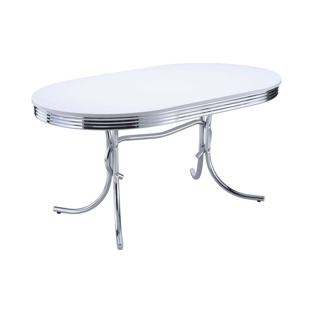 Retro Glossy White & Chrome Oval Dining Table - Ornate Home