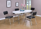 Retro Glossy White & Chrome Oval Dining Table - Ornate Home