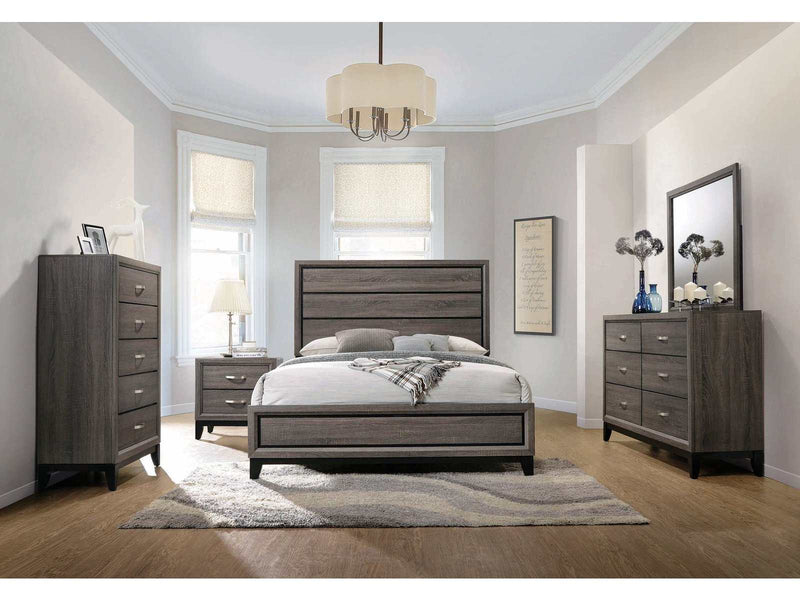 Watson - Grey Oak & Black - 5pc  Queen Bedroom Set - Ornate Home