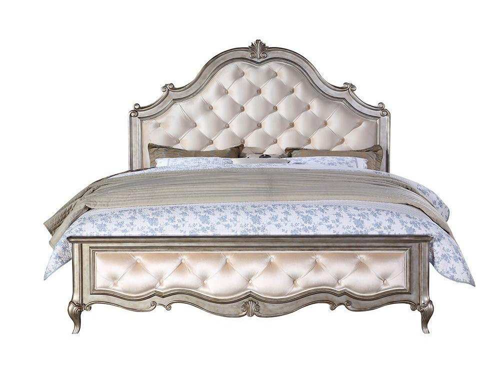 Esteban Velvet & Antique Champagne Queen Panel Bed - Ornate Home