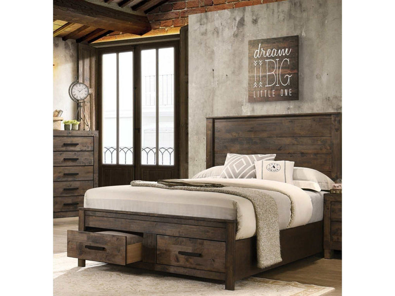 Woodmont Rustic Golden Brown Eastern King Bed w/ Storage - Ornate Home