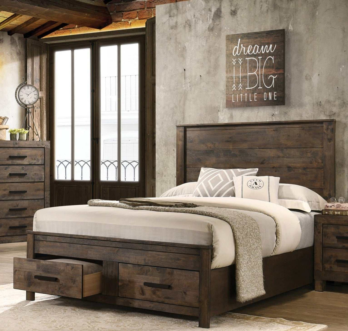 Woodmont Rustic Golden Brown Queen Bed w/ Storage - Ornate Home