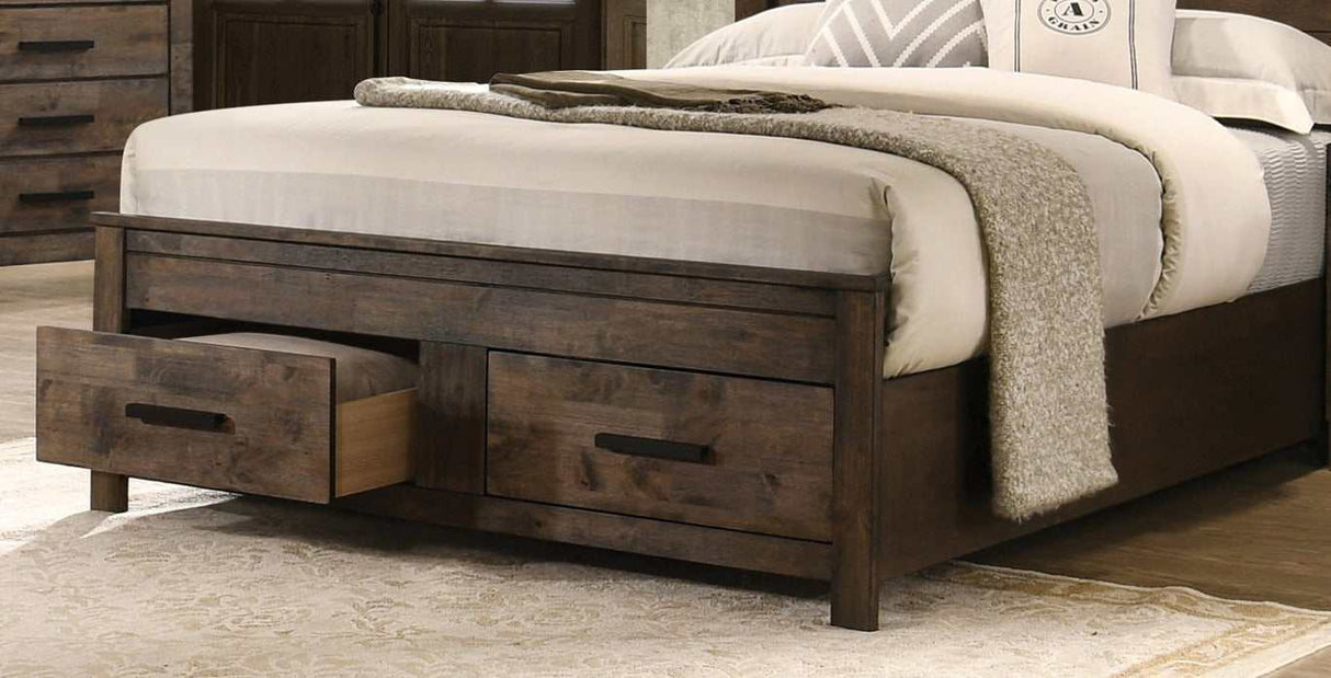 Woodmont Rustic Golden Brown Queen Bed w/ Storage - Ornate Home