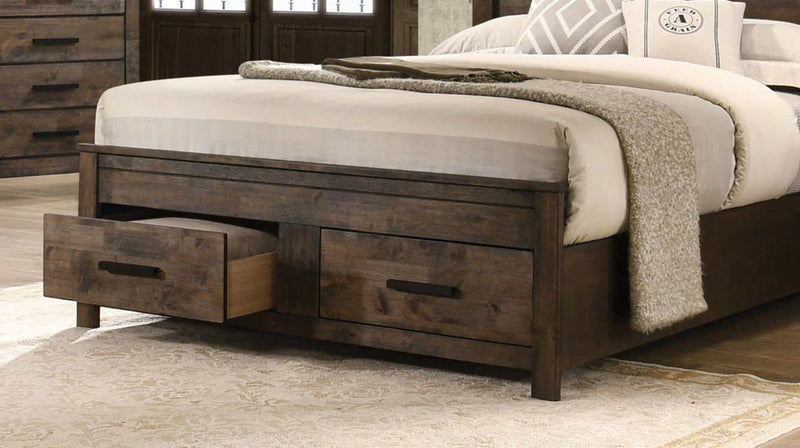 Woodmont Rustic Golden Brown Eastern King Bed w/ Storage - Ornate Home