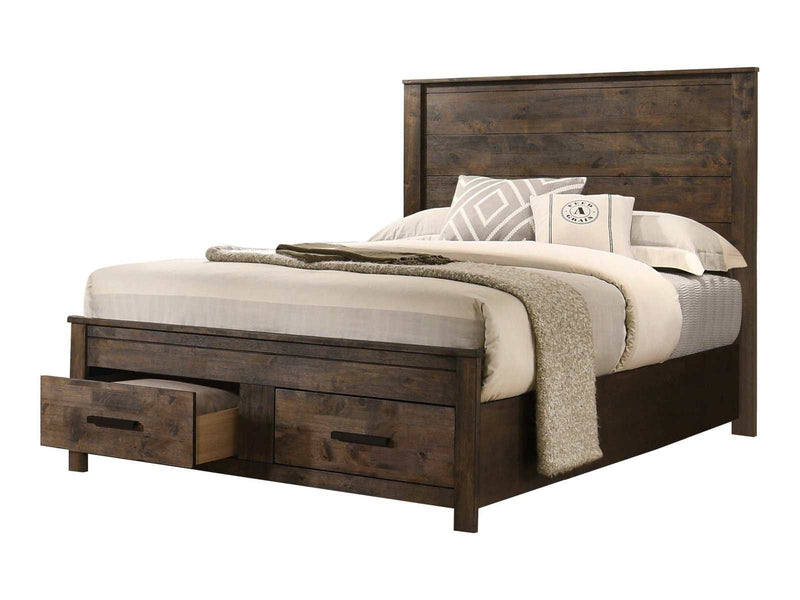 Woodmont Rustic Golden Brown Queen Bed w/ Storage - Ornate Home