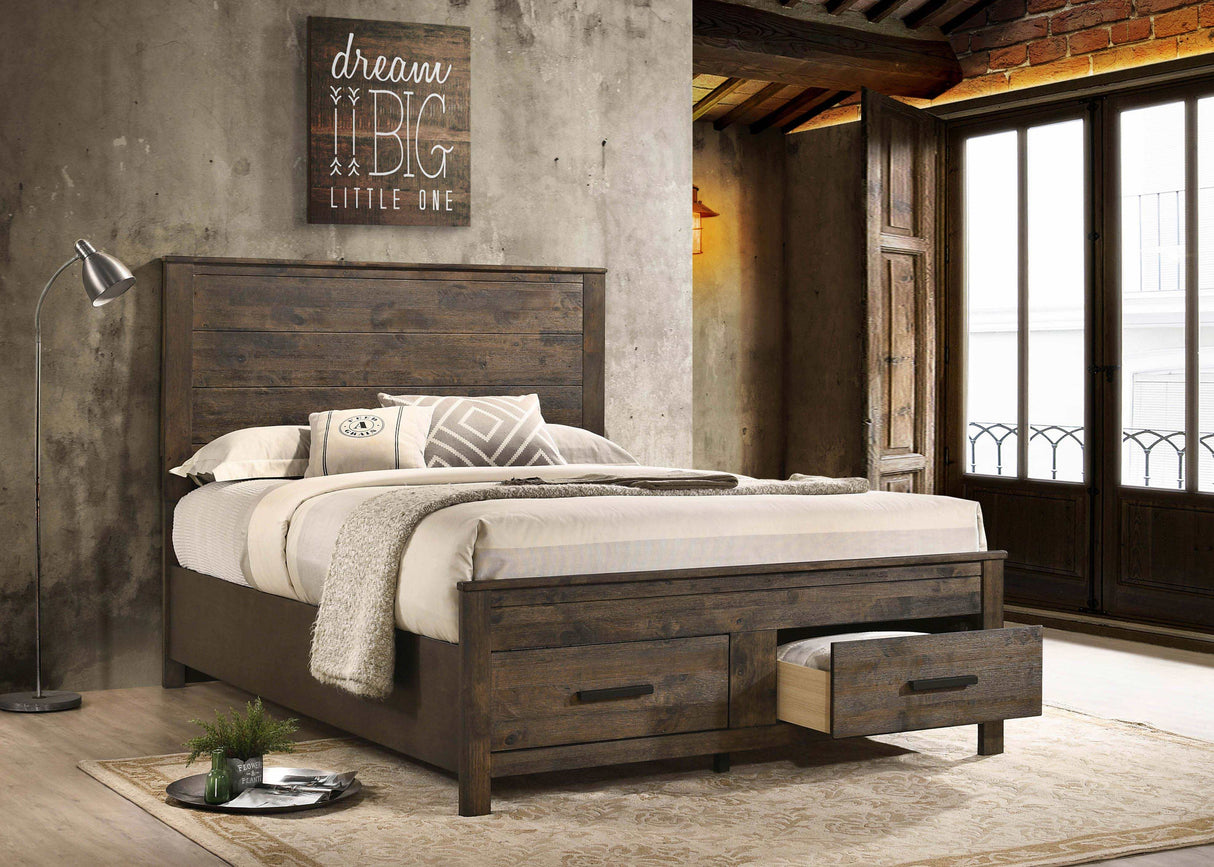 Woodmont Rustic Golden Brown California King Storage Bed - Ornate Home