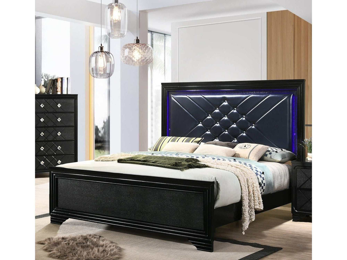 Penelope Midnight Star & Black Queen Bed w/ LED Lighting - Ornate Home