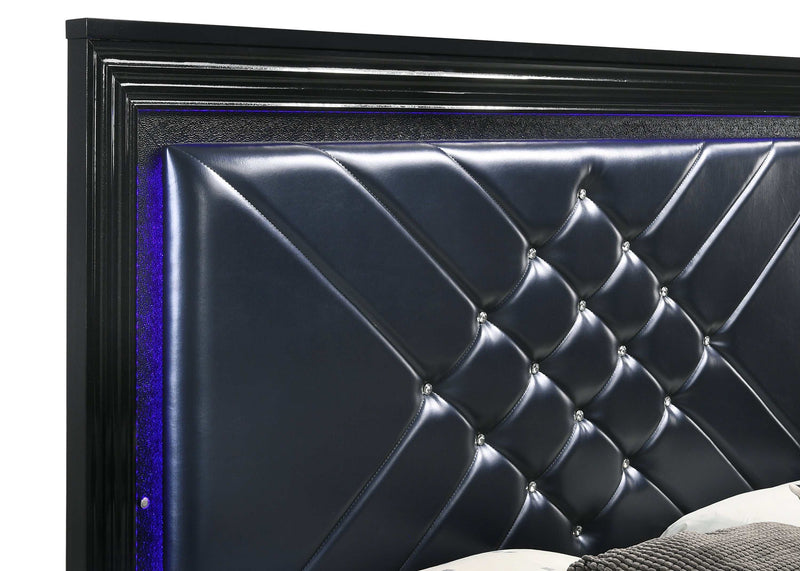 Penelope Midnight Star & Black Queen Bed w/ LED Lighting - Ornate Home