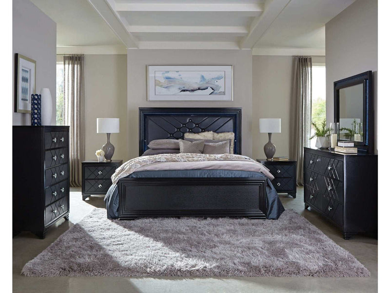 Penelope Midnight Star & Black 4pc Eastern King Bedroom Set - Ornate Home