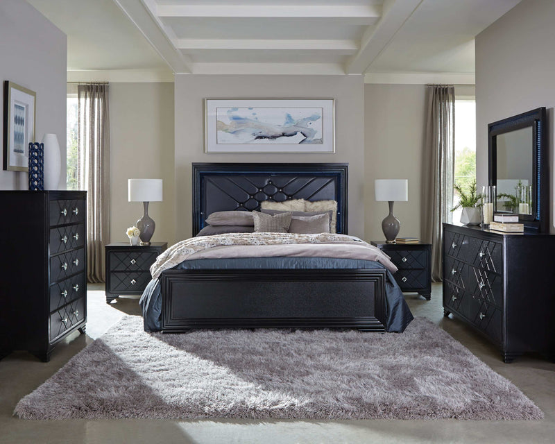 Penelope Midnight Star & Black 4pc Eastern King Bedroom Set - Ornate Home