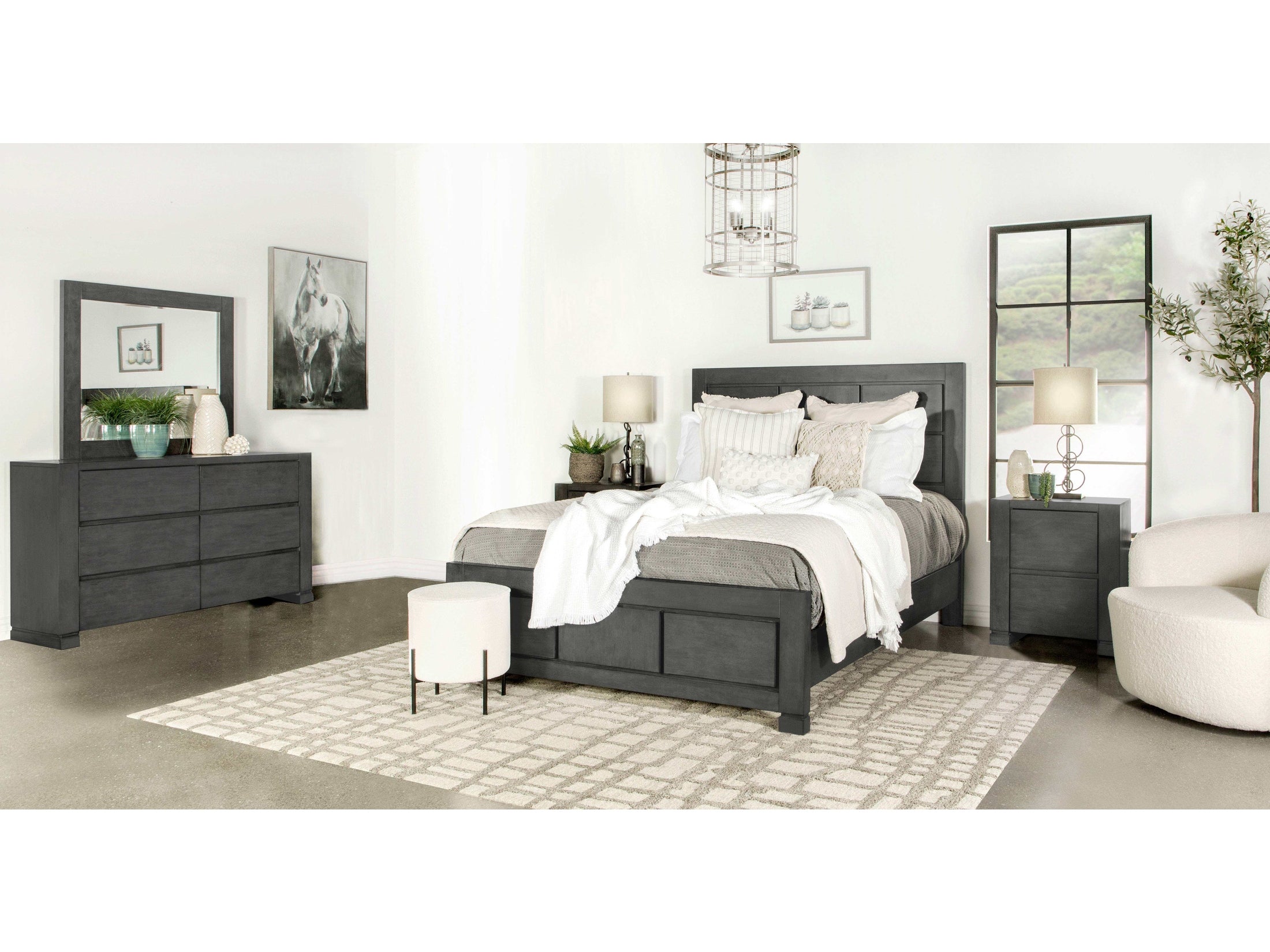 Lorenzo Dark Grey Eastern King Bed 4 Pc Set - Ornate Home