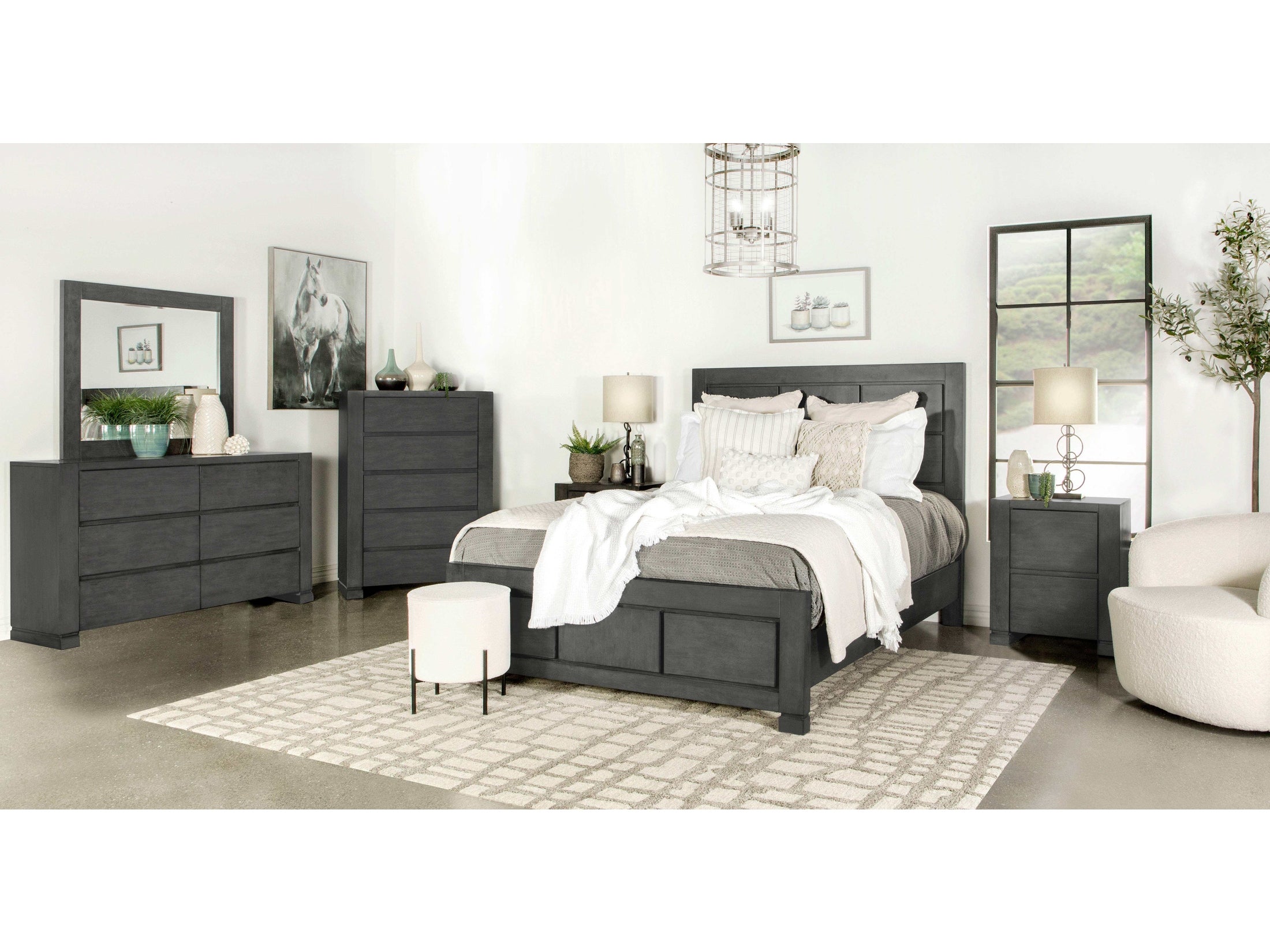 Lorenzo Dark Grey Eastern King Bed 5 Pc Set - Ornate Home