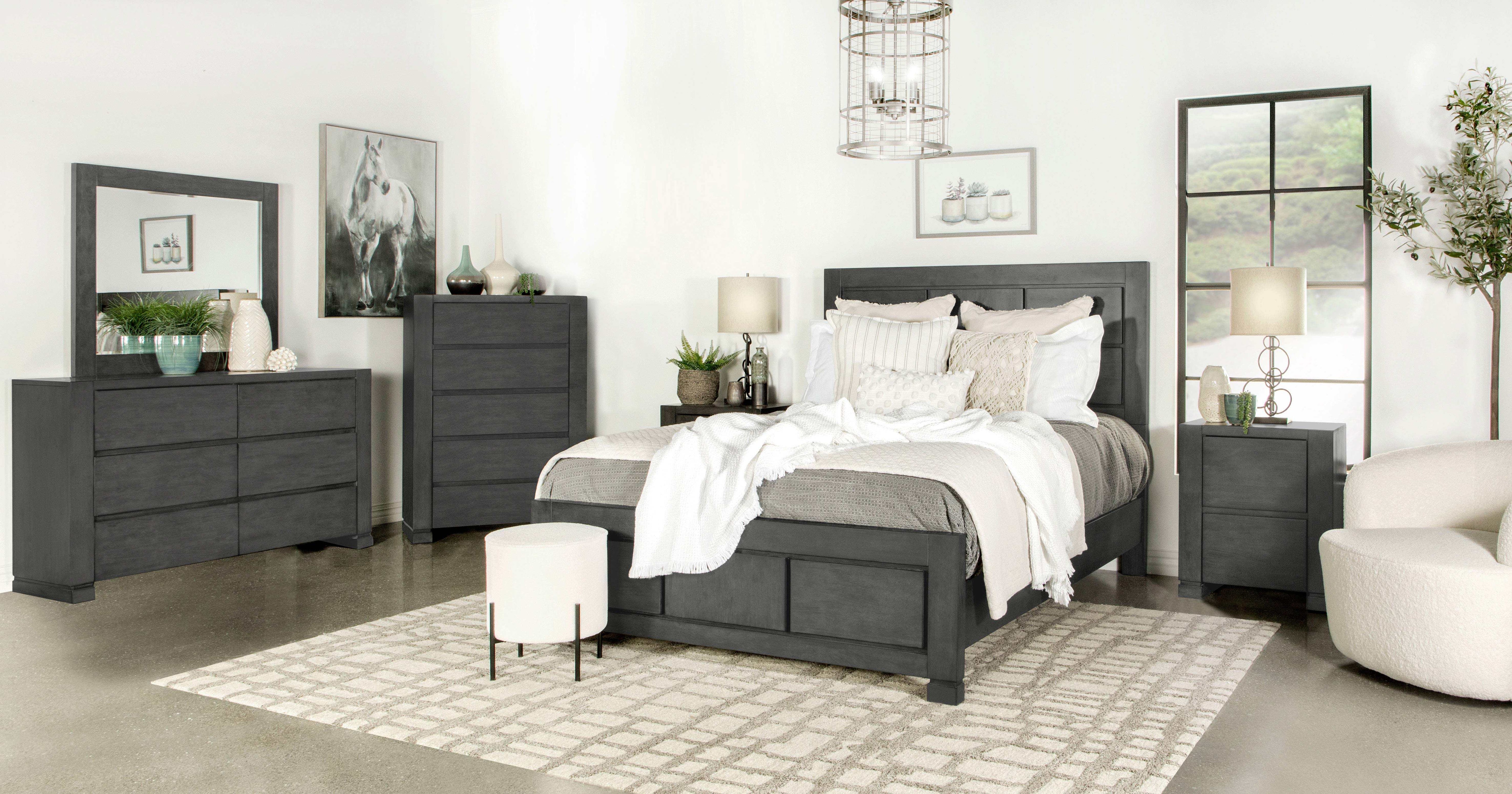 Lorenzo Dark Grey Eastern King Bed 5 Pc Set - Ornate Home