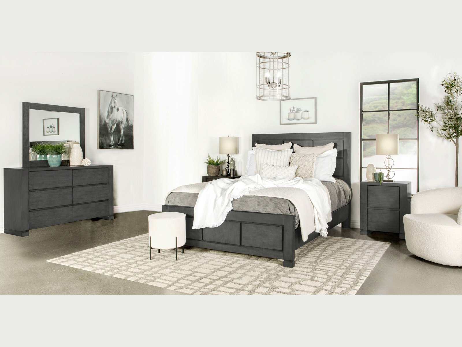 Lorenzo Dark Grey California King Bed 4 Pc Set - Ornate Home