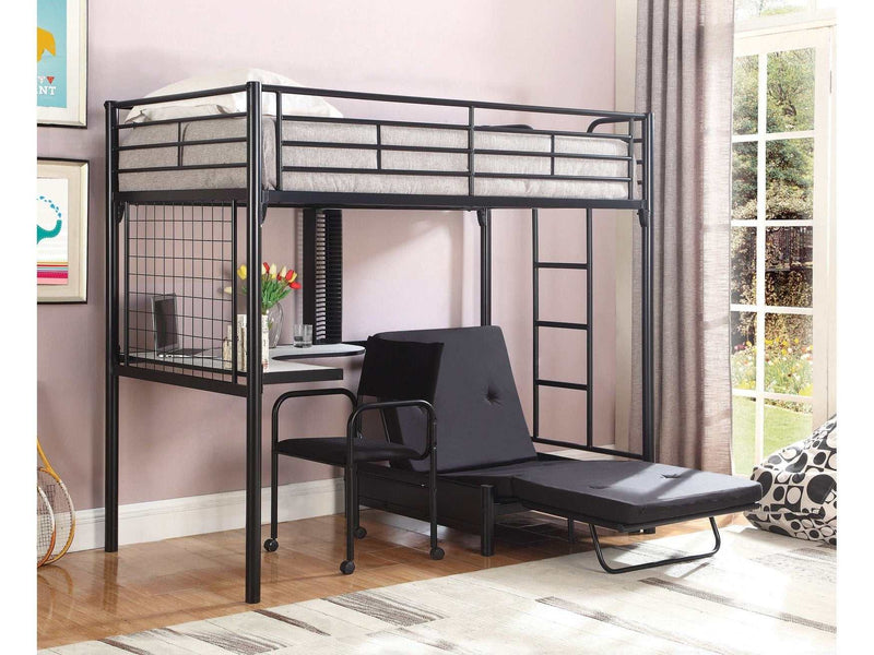 Jenner - Black - Twin Futon Workstation Loft Bed - Ornate Home