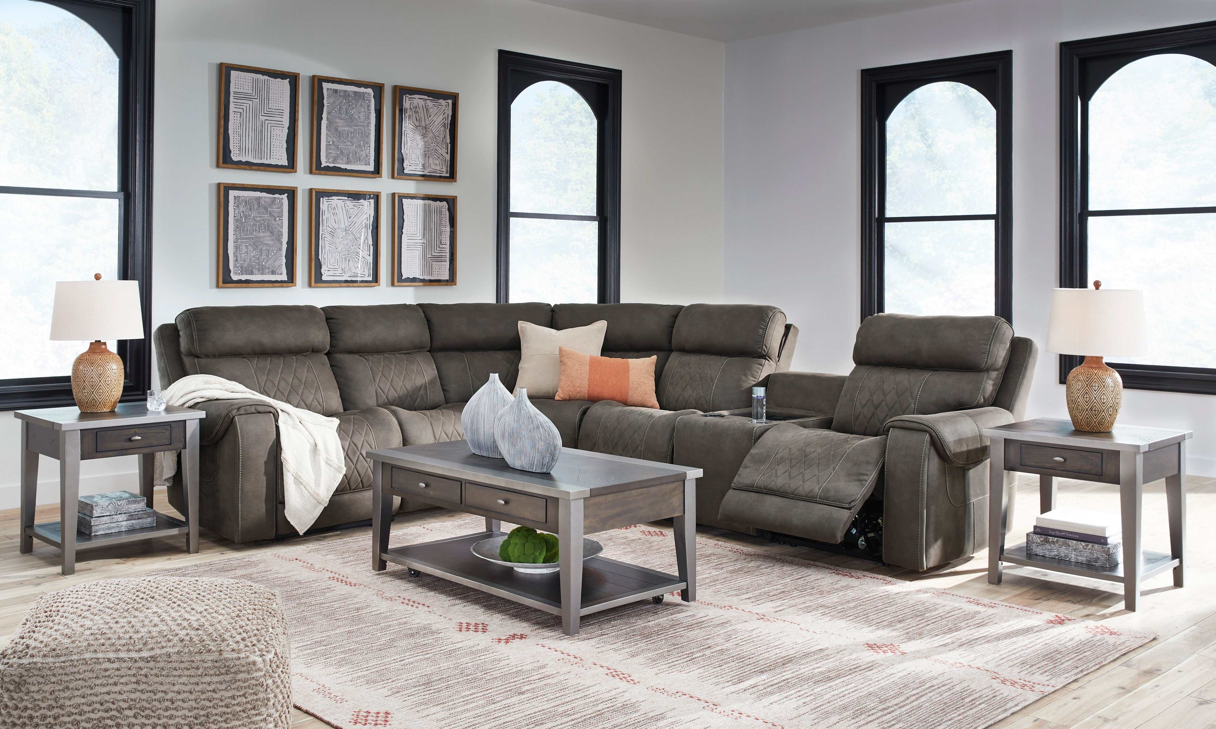 Hoopster Gunmetal 6pc Power Reclining Sectional - Ornate Home