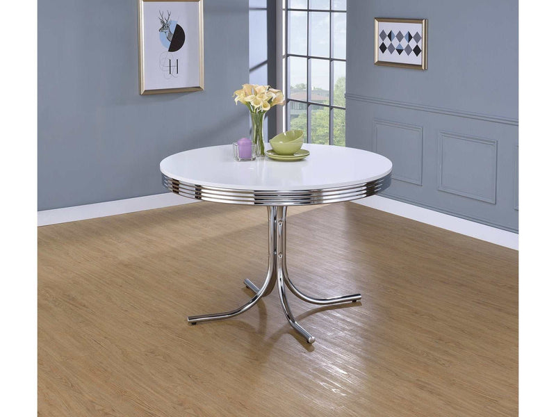 Retro - White & Chrome - Round Dining Table - Ornate Home