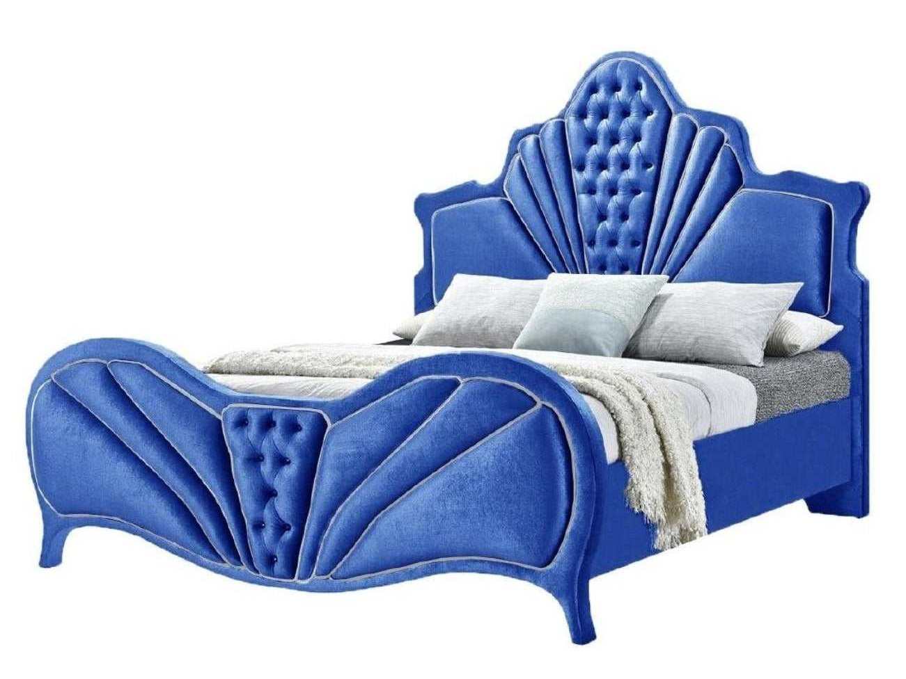 Dante Blue Velvet Eastern King Bed - Ornate Home