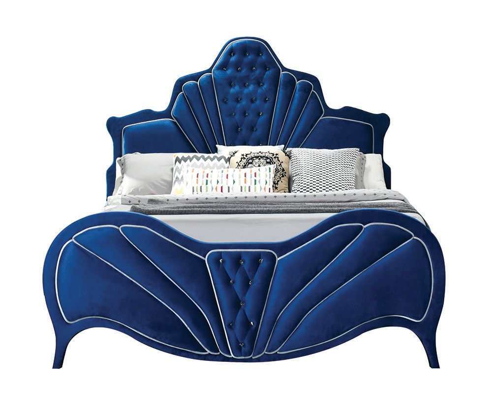 Dante Blue Velvet Eastern King Bed - Ornate Home