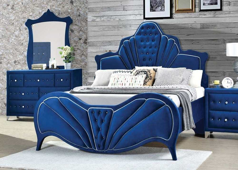 Dante - Blue Velvet - Eastern King Bed - Ornate Home