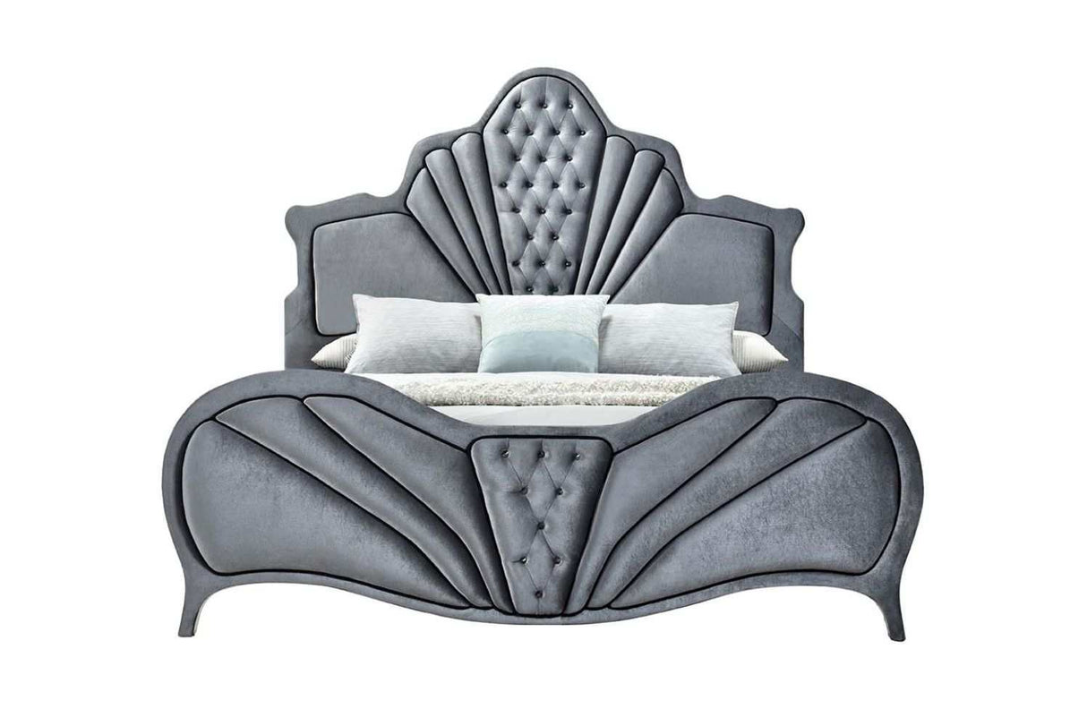 Dante Gray Velvet Eastern King Bed - Ornate Home