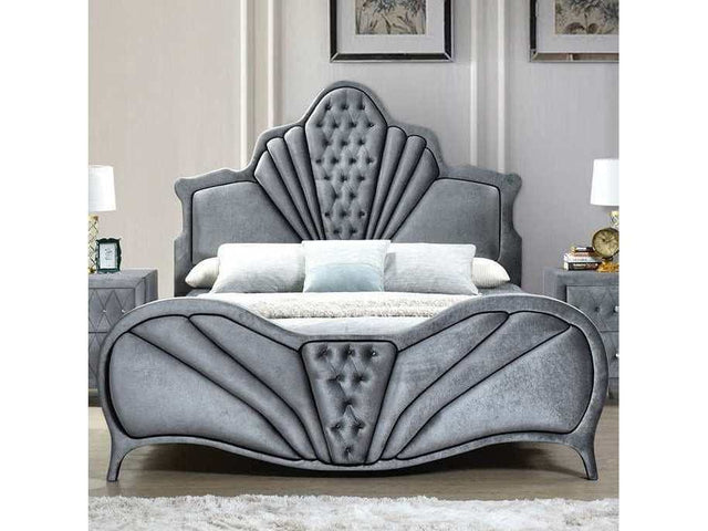 Dante Gray Velvet Eastern King Bed - Ornate Home