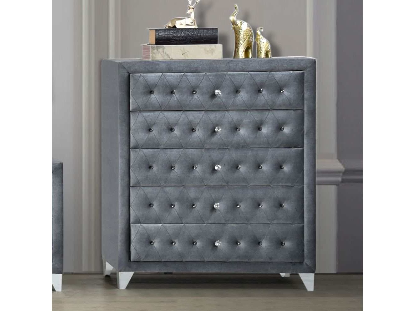 Dante Gray Velvet Chest - Ornate Home