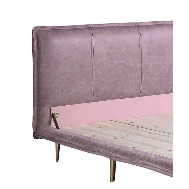 Metis Pink Top Grain Leather UPH E. King Platform Bed - Ornate Home
