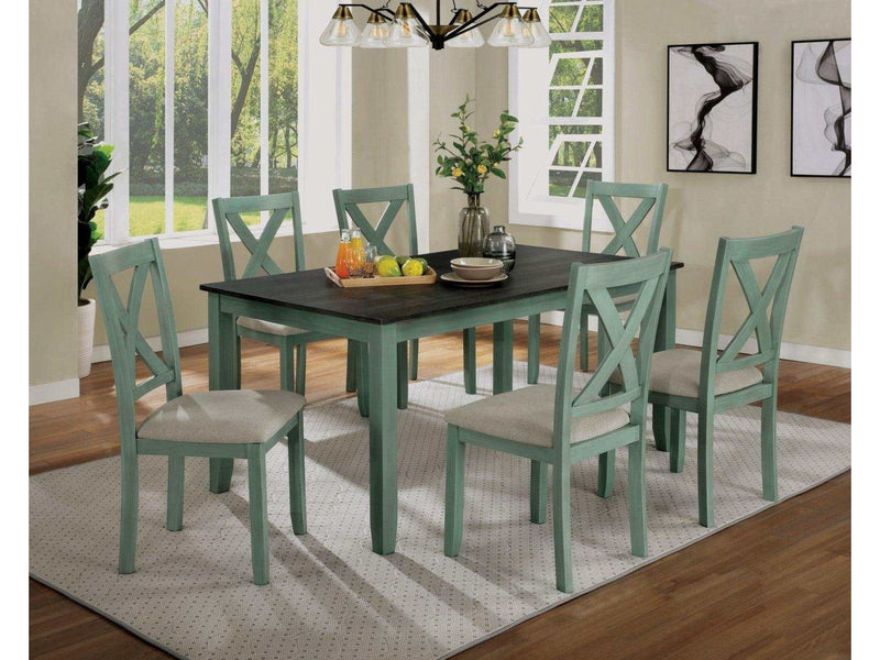 Anya Teal & Gray 7pc Dining Room Set - Ornate Home