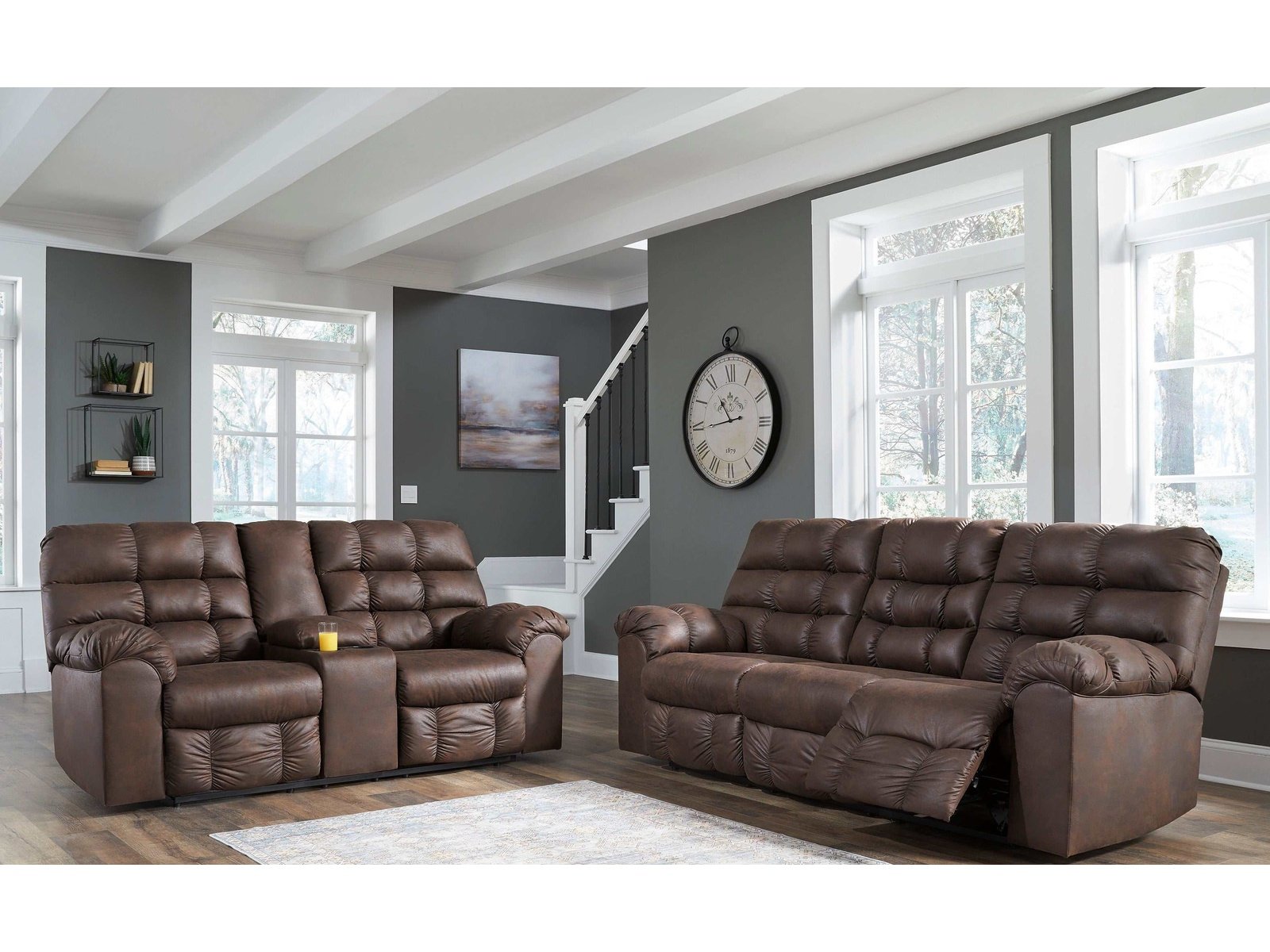 Derwin Nut Manual Reclining Sofa & Loveseat / 2pc Set - Ornate Home