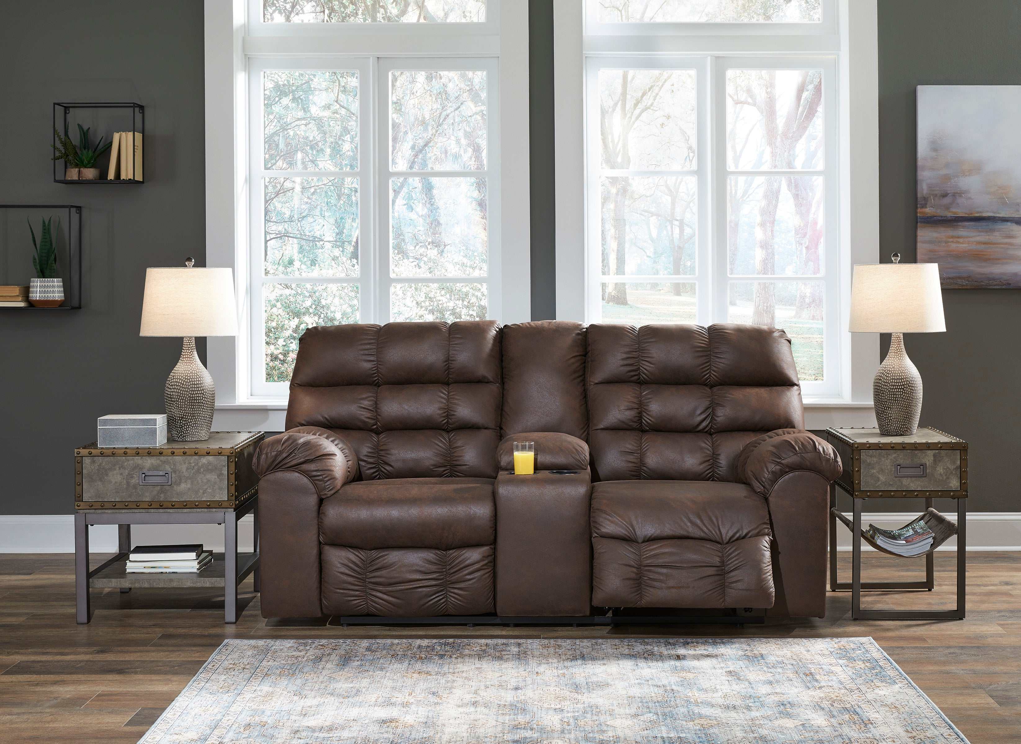 Derwin Nut Manual Reclining Sofa & Loveseat / 2pc Set - Ornate Home