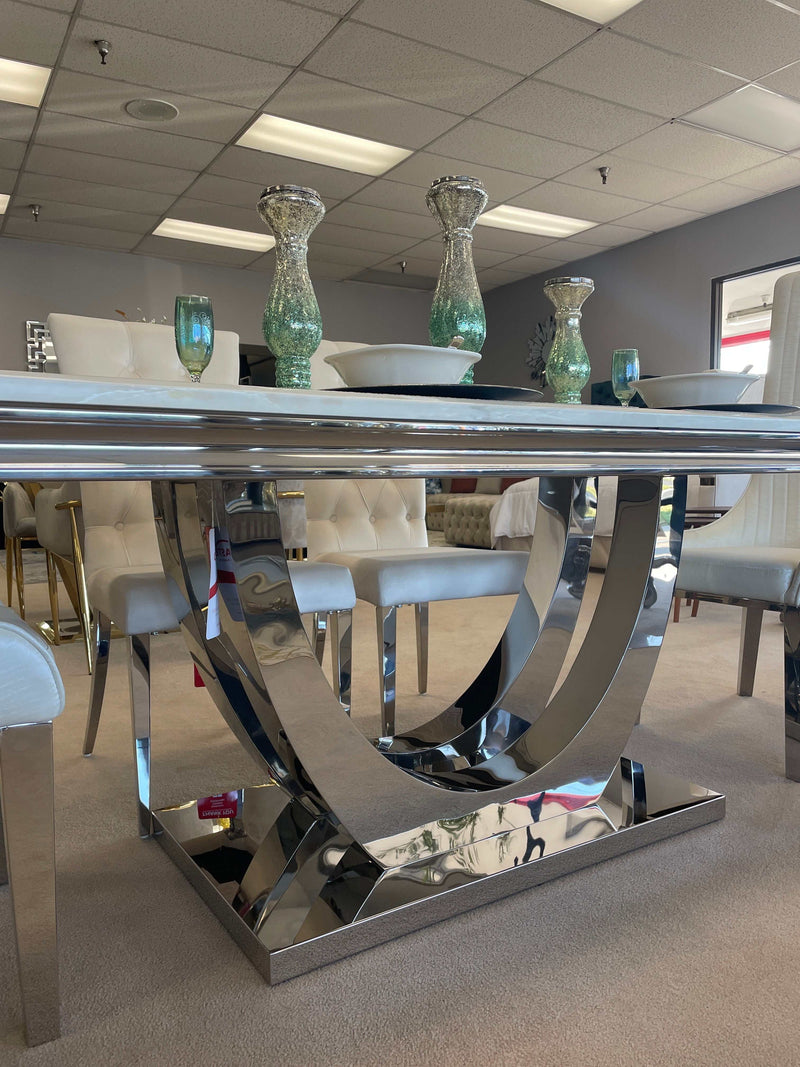 Kerwin White Marble & Mirrored Chrome Dining Table