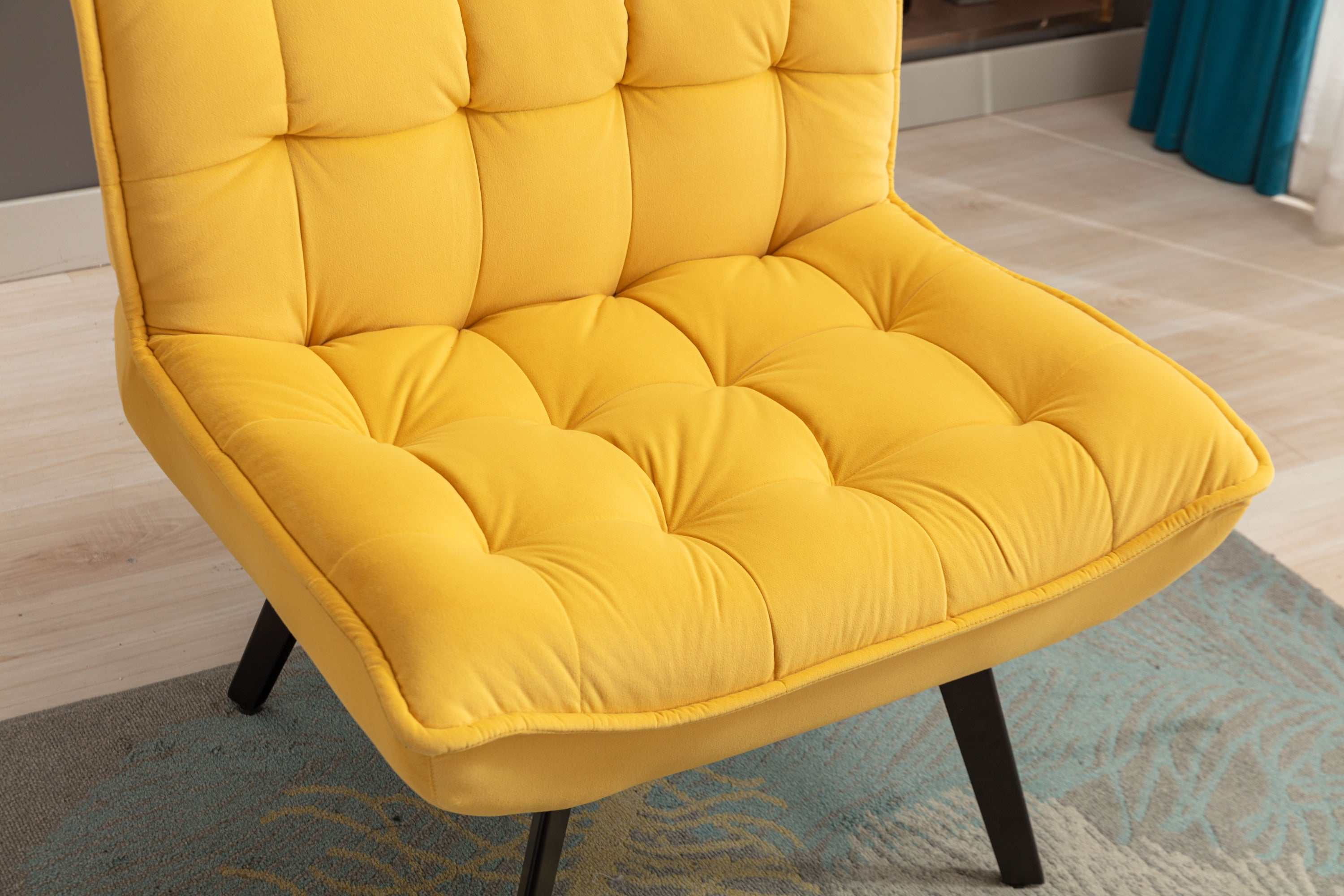 Cinder Velvet Accent Chair with Ottoman Yellow - Ornate Home