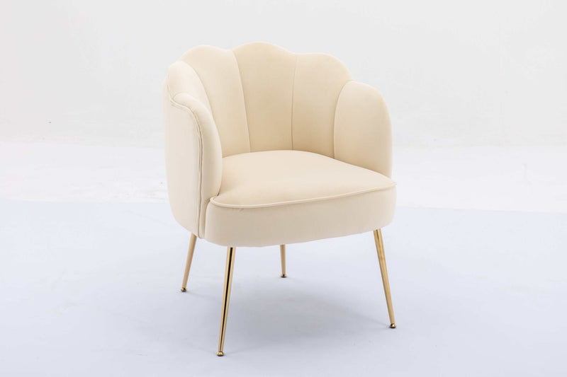 Annadel Teddy Velvet Creme White Accent Chair w/ Gold Legs