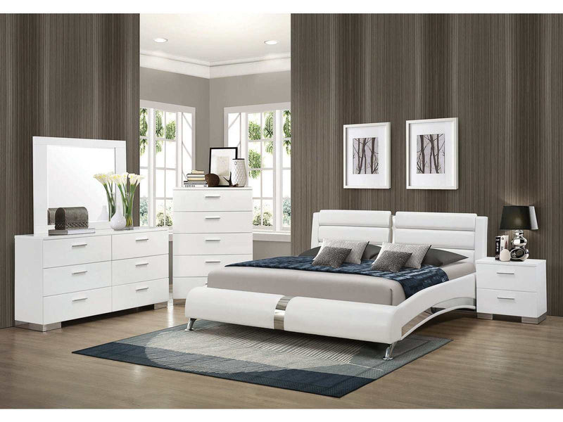 Felicity Glossy White 5pc California King Bedroom Set - Ornate Home