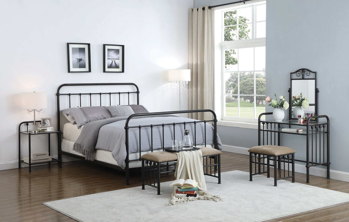 Livingston Dark Bronze Eastern King Panel Metal Bed - Ornate Home