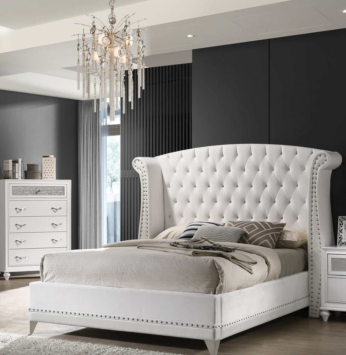 Barzini White Eastern King Bed - Ornate Home