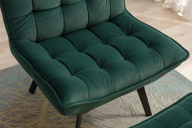 Cinder Velvet Accent Chair with Ottoman Dark Green